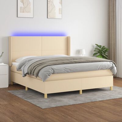 vidaXL Box spring postel s matrací a LED krémová 160x200 cm textil