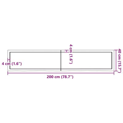 vidaXL Nástěnná police 200x40x(2-4) cm neošetřené masivní dubové dřevo