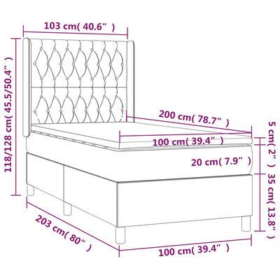 vidaXL Box spring postel s matrací světle šedá 100x200 cm samet