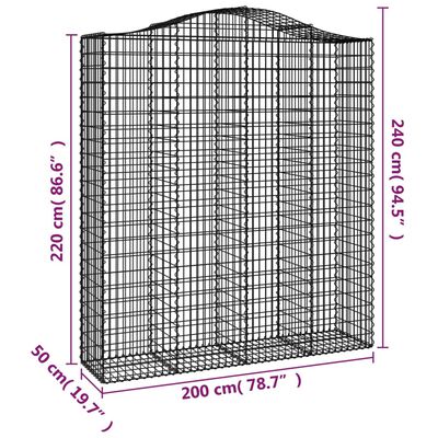 vidaXL Klenuté gabionové koše 7 ks 200x50x220/240cm pozinkované železo