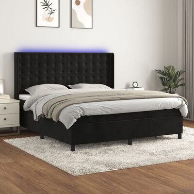 vidaXL Box spring postel s matrací a LED černá 160x200 cm samet