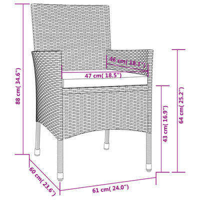 vidaXL 3dílný zahradní bistro set s poduškami hnědý polyratan