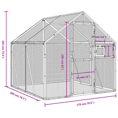 vidaXL Voliéra stříbrná 1,79 x 2 x 1,85 m hliník