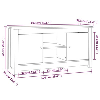 vidaXL TV skříňka medově hnědá 103 x 36,5 x 52 cm masivní borové dřevo