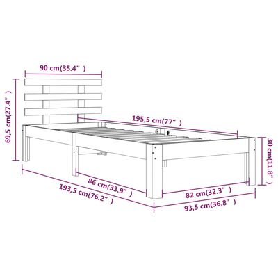 vidaXL Rám postele černý masivní dřevo 90 x 190 cm jednolůžko