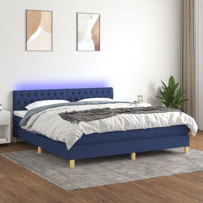 vidaXL Box spring postel s matrací a LED modrá 180x200 cm textil