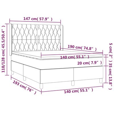 vidaXL Box spring postel s matrací a LED světle šedá 140x190 cm textil