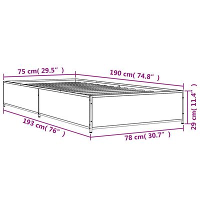 vidaXL Rám postele kouřový dub 75 x 190 cm kompozitní dřevo a kov