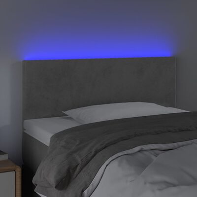 vidaXL Čelo postele s LED světle šedé 90x5x78/88 cm samet
