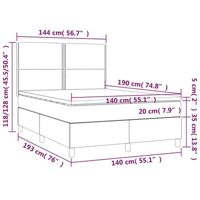 vidaXL Box spring postel s matrací a LED černá 140x190 cm samet