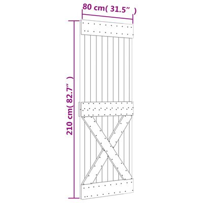 vidaXL Posuvné dveře s kováním 80 x 210 cm masivní borové dřevo