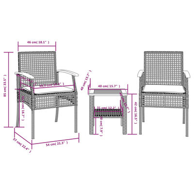 vidaXL 3dílný bistro set s poduškami béžový polyratan akáciové dřevo