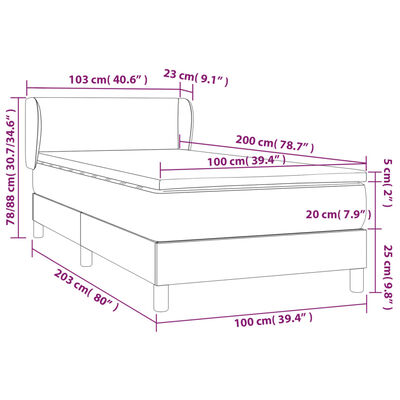 vidaXL Box spring postel s matrací světle šedý 100 x 200 cm textil