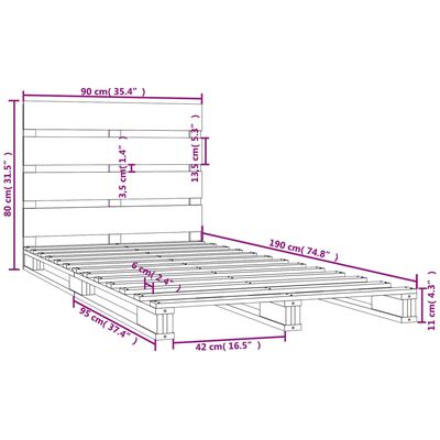 vidaXL Rám postele 90 x 190 cm masivní borovice Single