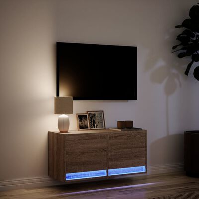 vidaXL Nástěnná TV skříňka s LED osvětlením hnědý dub 80 x 31 x 35 cm