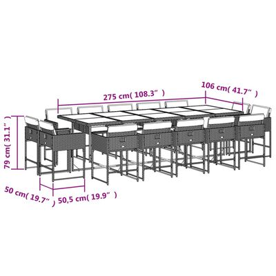 vidaXL 15dílný zahradní jídelní set s poduškami mix béžové polyratan