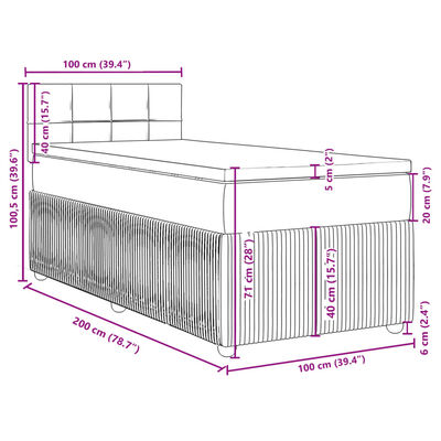 vidaXL Box spring postel s matrací světle šedá 100x200 cm samet