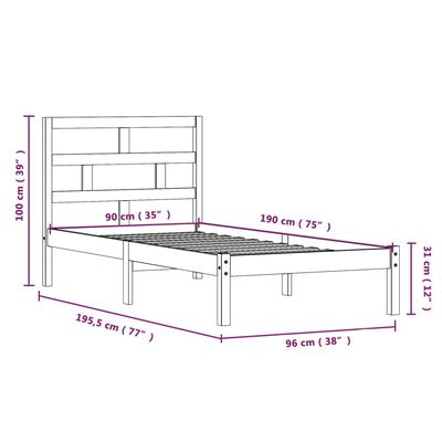 vidaXL Rám postele bílý 90 x 190 cm Single masivní dřevo