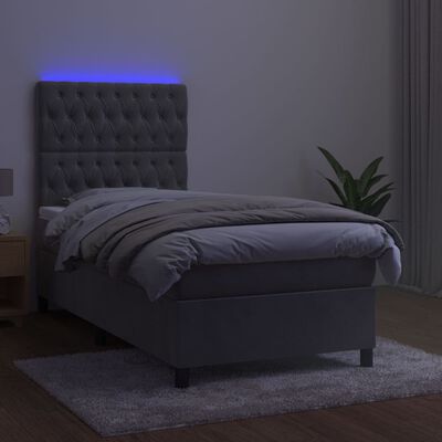 vidaXL Box spring postel s matrací a LED světle šedá 100x200 cm samet