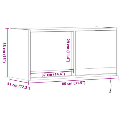 vidaXL Nástěnná TV skříňka s LED osvětlením hnědý dub 80 x 31 x 35 cm