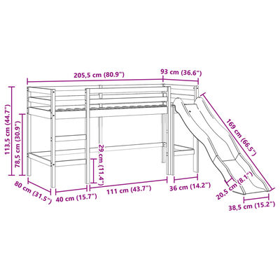 vidaXL Dětská patrová postel s tunelem modrá 80x200 cm masiv borovice