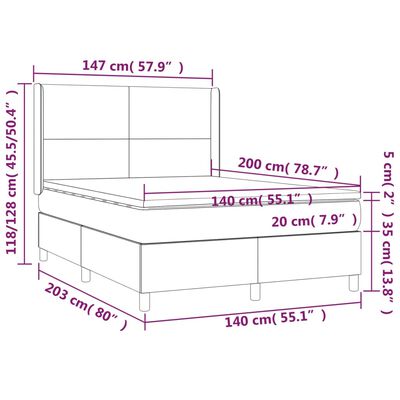 vidaXL Box spring postel s matrací tmavě šedá 140x200 cm samet