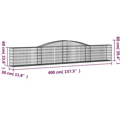 vidaXL Klenutý gabionový koš 400 x 30 x 60/80 cm pozinkované železo