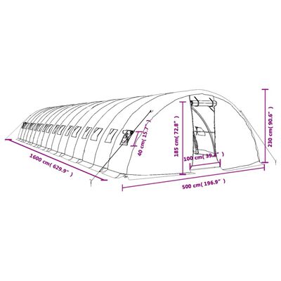 vidaXL Skleník s ocelovým rámem zelený 80 m² 16 x 5 x 2,3 m