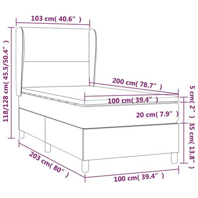 vidaXL Box spring postel s matrací a LED krémová 100x200 cm textil