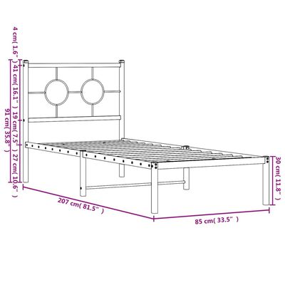 vidaXL Kovový rám postele s čelem černý 80 x 200 cm