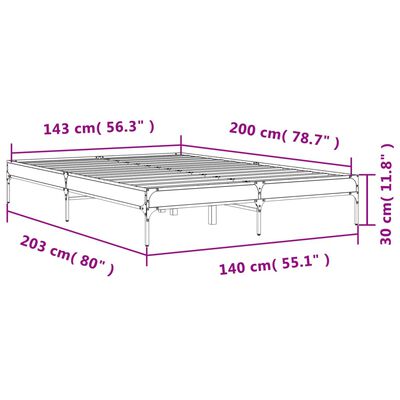 vidaXL Rám postele hnědý dub 140 x 200 cm kompozitní dřevo a kov