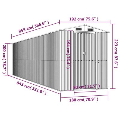 vidaXL Zahradní kůlna světle hnědá 192x855x223 cm pozinkovaná ocel