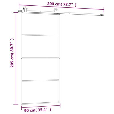 vidaXL Posuvné dveře s kováním 90x205 cm ESG sklo a hliník