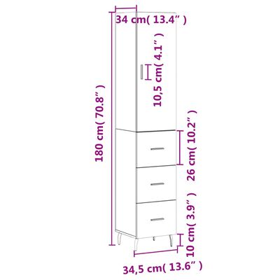 vidaXL Skříň highboard hnědý dub 34,5 x 34 x 180 cm kompozitní dřevo