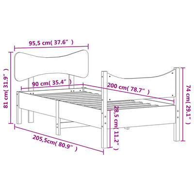 vidaXL Postel bez matrace bílá 90 x 200 cm masivní borovice