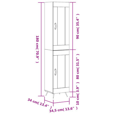 vidaXL Skříň highboard šedá sonoma 34,5 x 34 x 180 cm kompozitní dřevo