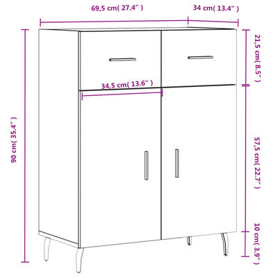 vidaXL Příborník betonově šedý 69,5 x 34 x 90 cm kompozitní dřevo