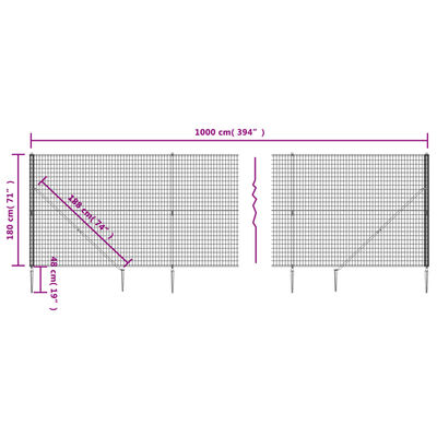 vidaXL Drátěný plot s kotevními hroty antracitový 1,8 x 10 m