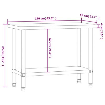 vidaXL Kuchyňský pracovní stůl 110 x 55 x 85 cm nerezová ocel