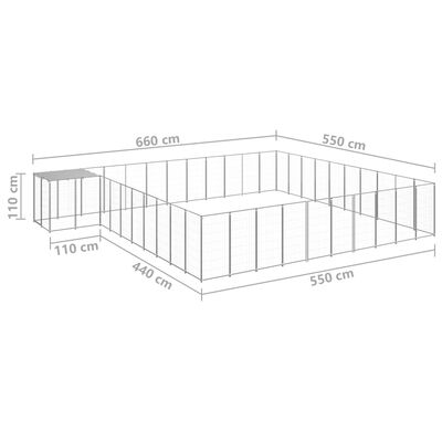 vidaXL Psí kotec stříbrný 31,46 m² ocel