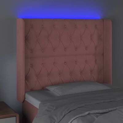 vidaXL Čelo postele s LED růžové 103 x 16 x 118/128 cm samet