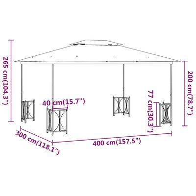 vidaXL Altán s bočními stěnami a dvojitou střechou 3 x 4 m antracitový