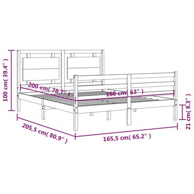 vidaXL Rám postele s čelem bílý 160 x 200 cm masivní dřevo