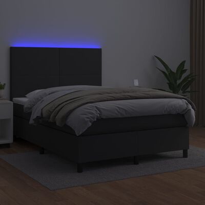 vidaXL Box spring postel s matrací a LED černá 140x200 cm umělá kůže