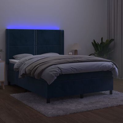 vidaXL Box spring postel s matrací a LED tmavě modrá 140x190 cm samet