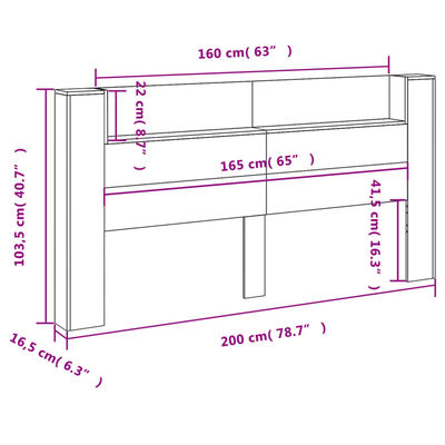 vidaXL Čelo postele úložný prostor a LED šedé sonoma 200x16,5x103,5 cm