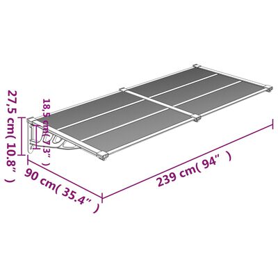 vidaXL Vchodová stříška černá a průhledná 239 x 90 cm polykarbonát