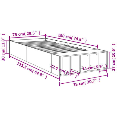 vidaXL Rám postele dub sonoma 75 x 190 cm kompozitní dřevo