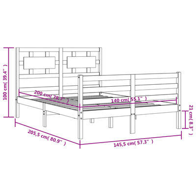 vidaXL Rám postele s čelem bílý 140 x 200 cm masivní dřevo