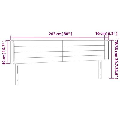 vidaXL Čelo postele s LED tmavě zelené 203 x 16 x 78/88 cm samet